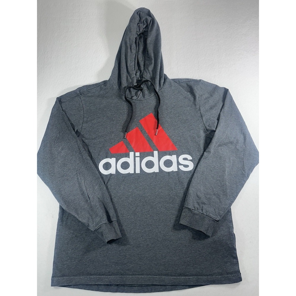 Adidas Men Essentials Big Logo Hoodie Gray Red Pullover Sweatshirt Size L H12263
